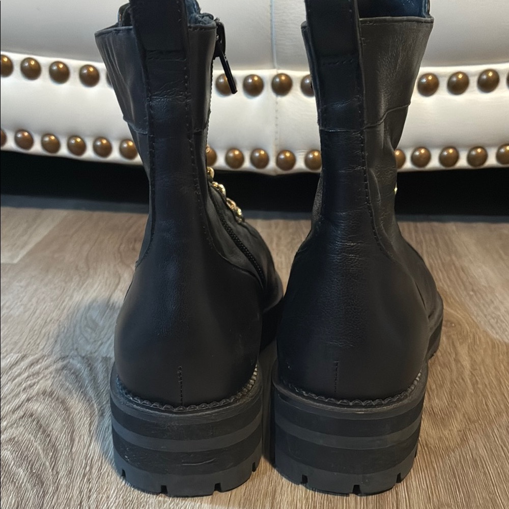 CECELIA NEW YORK Black and Gold Combat Boots with Rugged Design - Picture 4 of 11